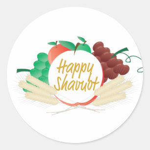 Sticker Rond Happy Shavuot - Texte, fruits et blé