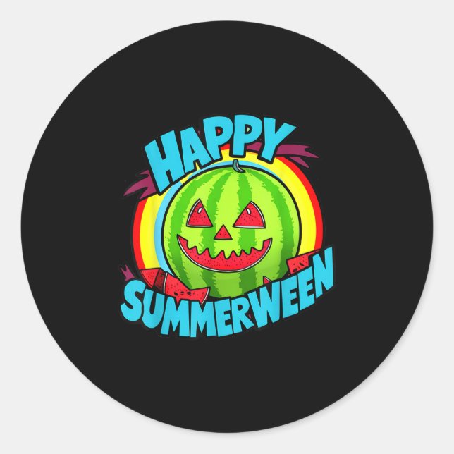 Sticker Rond Happy Summerween Watermelon été Jack-o-lanterne (Devant)