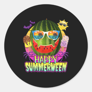 Sticker Rond Happy Summerween Watermelon Jack-o'-lantern été