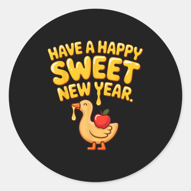 Sticker Rond Happy Sweet New Year Goose Cookie Rosh Hashanah  (Devant)