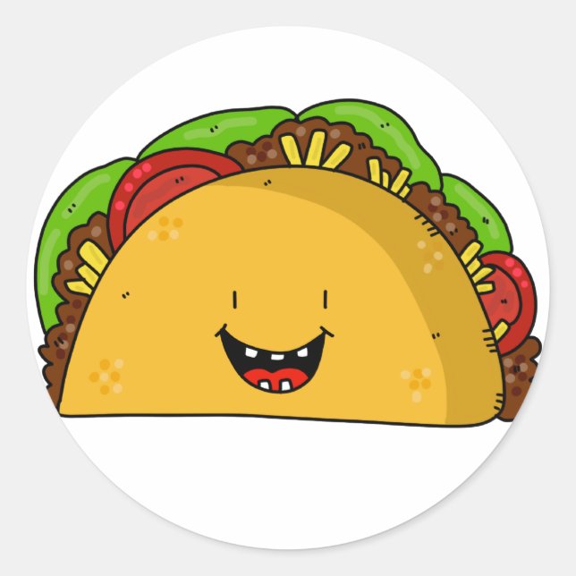 Sticker Rond Happy Taco souriant dessin animé mignon (Devant)