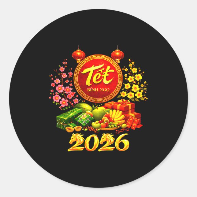 Sticker Rond Happy Tet 2026 Year Of The Horse Vietnamese Tet Ng (Devant)