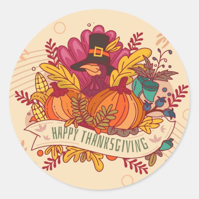 Sticker Rond Happy Thanksgiving (Devant)