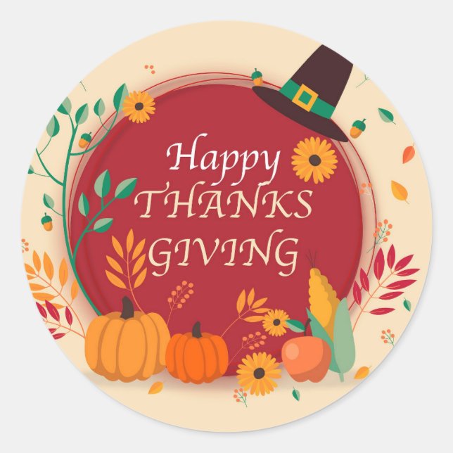 Sticker Rond Happy Thanksgiving (Devant)