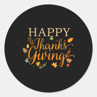 Sticker Rond Happy Thanksgiving Autumn Fall Leaves For Holiday 