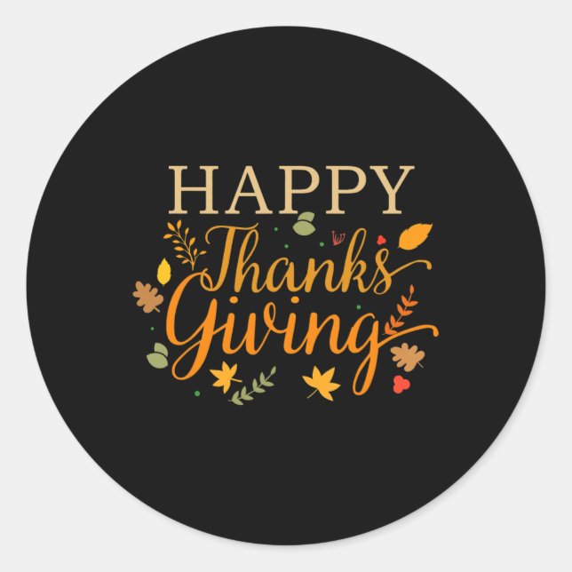 Sticker Rond Happy Thanksgiving Autumn Fall Leaves For Holiday  (Devant)