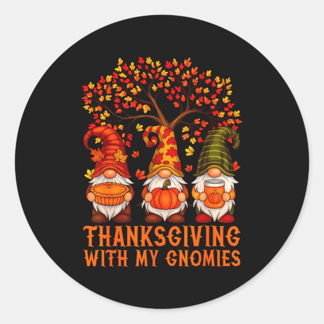 Sticker Rond Happy Thanksgiving Cute Gnomes Pumpkin Autumn Leav (Devant)