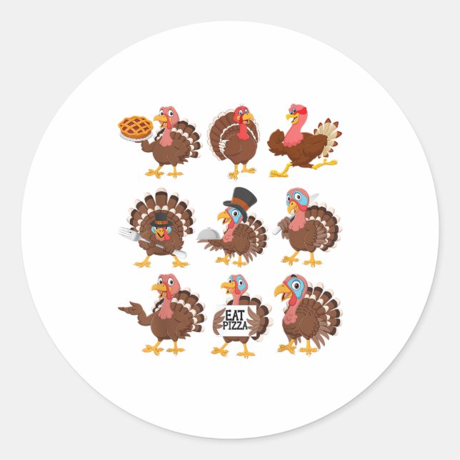 Sticker Rond Happy Thanksgiving Turkey Day Girls Boys (Devant)