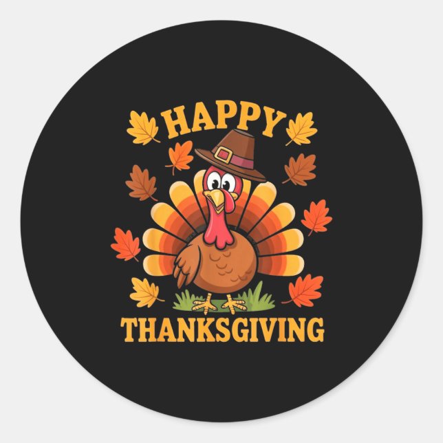 Sticker Rond Happy Thanksgiving Turkey Family Dinner Thanksgivi (Devant)