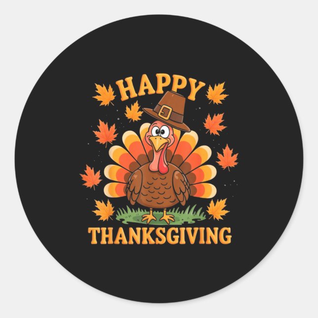 Sticker Rond Happy Thanksgiving Turkey Family Dinner Thanksgivi (Devant)
