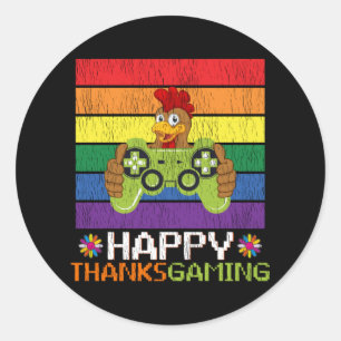 Sticker Rond Happy Thanksgiving Turkey Gaming Video Game Gamer