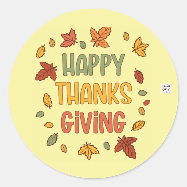 Sticker Rond Happy Thanksgiving - Yellow Theme (Devant)