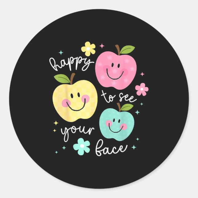 Sticker Rond Happy To See Your Face Groovy Apple Smile Face Tea (Devant)