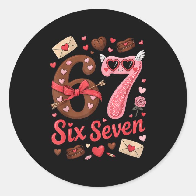 Sticker Rond Happy Valentine’s Day 67 Meme Hearts Coquette Bow  (Devant)