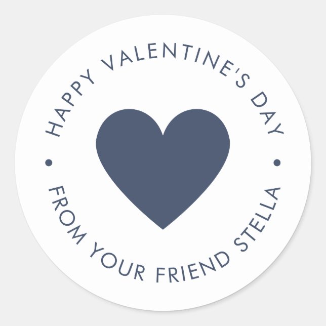 Sticker Rond Happy Valentine's Day Blue Heart  (Devant)