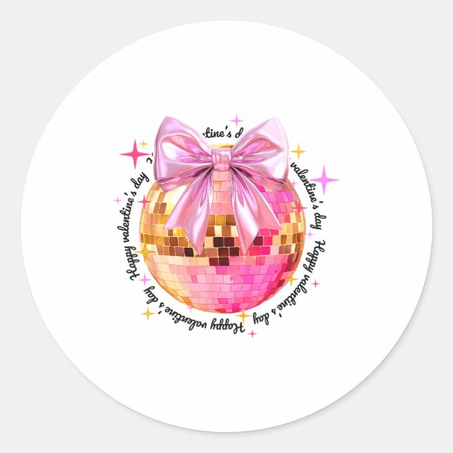 Sticker Rond Happy Valentine's Day Funny Coquette Disco Ball Gi (Devant)