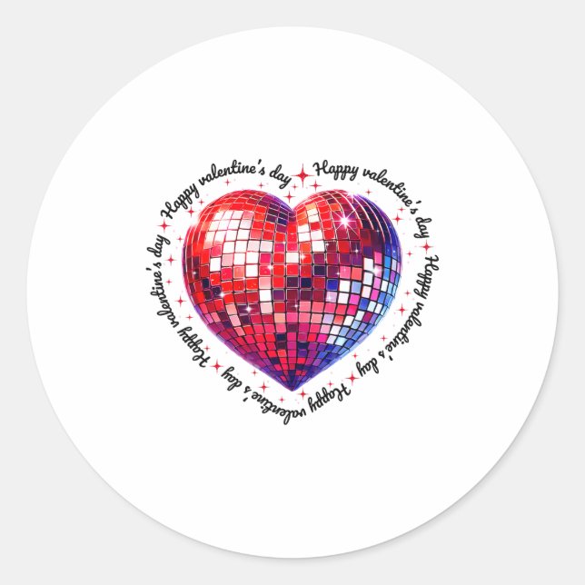 Sticker Rond Happy Valentine's Day Funny Coquette Red Disco Bal (Devant)