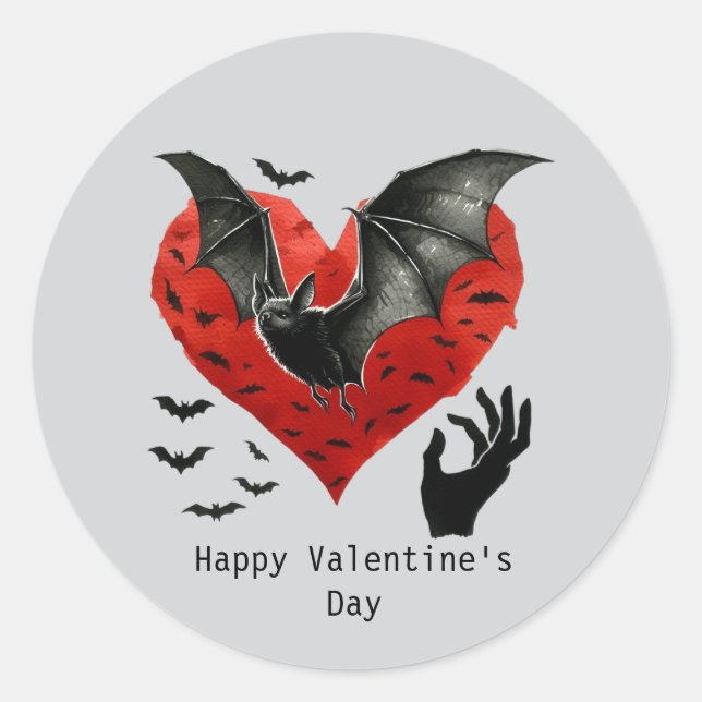 Sticker Rond Happy Valentine's Day Gothic bat (Devant)
