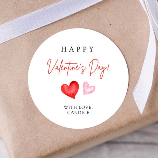 Sticker Rond Happy Valentine's Day Pink & Red Hearts (Créateur téléchargé)