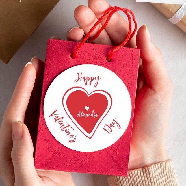 Sticker Rond Happy Valentines Day red heart script name (Créateur téléchargé)