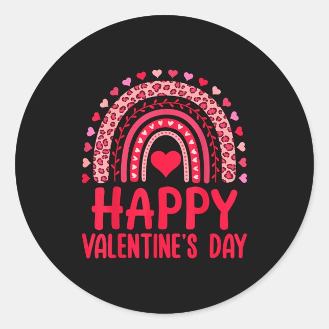 Sticker Rond Happy Valentines Day Red Hearts Rainbow Leopard Wo (Devant)