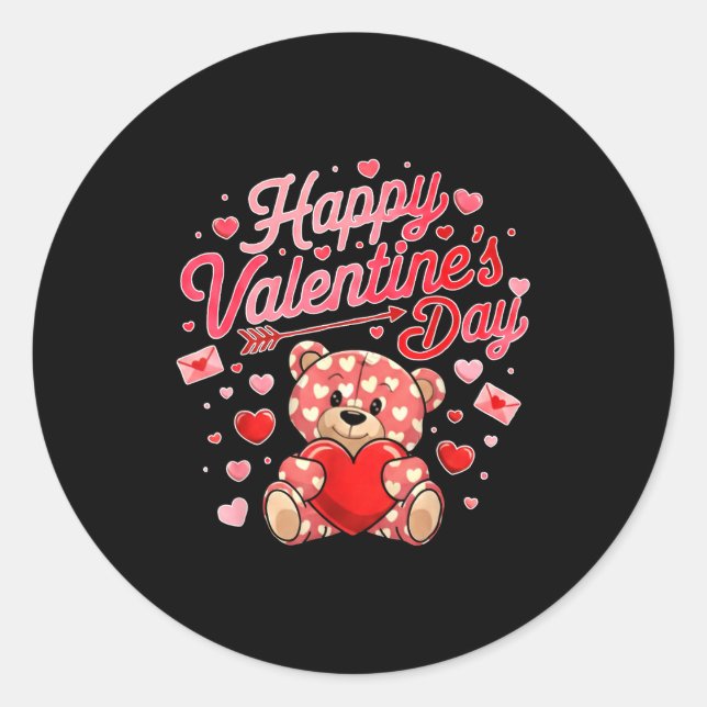 Sticker Rond Happy Valentines Day Women Cute Bear Valentine Hea (Devant)
