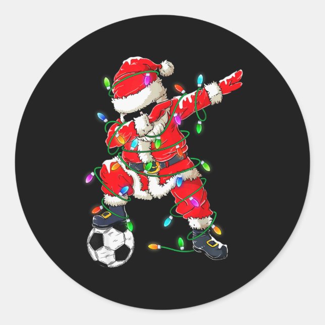 Sticker Rond Happy Xmas Dabbing Santa Soccer Christmas Pajamas  (Devant)