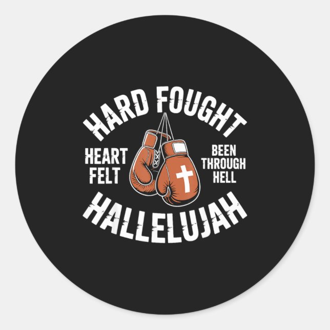 Sticker Rond Hard Fought Hallelujah Boxing Gloves Christian Box (Devant)