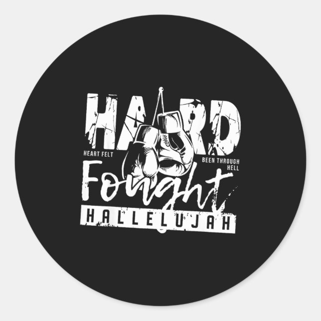 Sticker Rond Hard Fought Hallelujah Praise Jesus Bible Verse Ch (Devant)