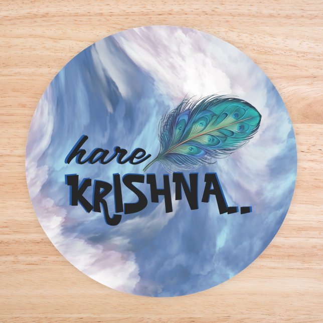 Sticker Rond "Hare Krishna" Peacock Feather Hindu (Créateur téléchargé)