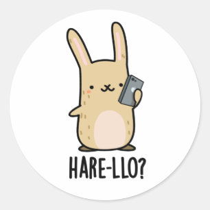 Sticker Rond Hare-Lo Il Funny Hare Rabbit Pun