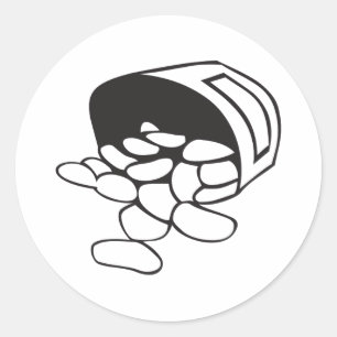 Sticker Rond Haricots Renversés Contour Noir et Blanc