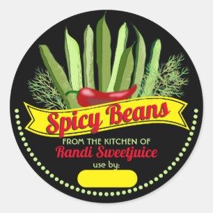 Sticker Rond Haricots verts épicés - boîte de conserve personna