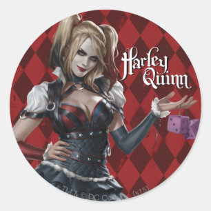 Sticker Rond Harley Quinn Avec Dice Fuzzy