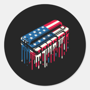 Sticker Rond Harmonica à gouttes de peinture Drapeau américain