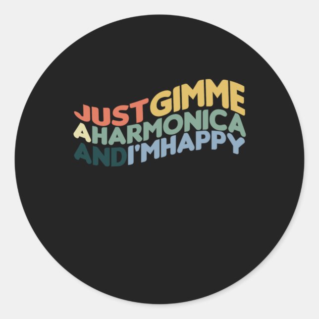 Sticker Rond Harmonica Et Im Happy Blues Musique Cadeau Acousti (Devant)