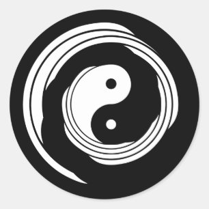 Sticker Rond Harmonie Yin Yang en mouvement Spirale noir blanc
