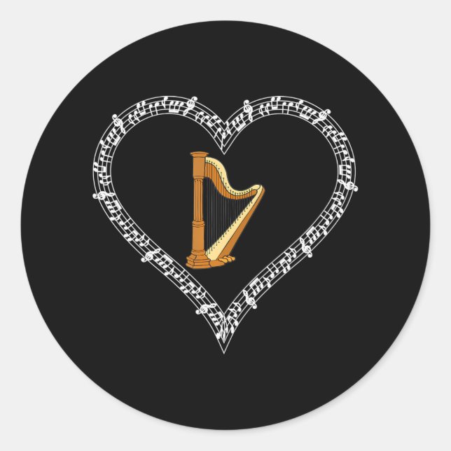 Sticker Rond Harp Music Player Notes musicales Love Heart (Devant)