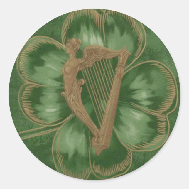 Sticker Rond Harpe d'Érin Trèfle à quatre feuilles Vert (Devant)