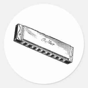 Sticker Rond Harpe Harmonica/Blues