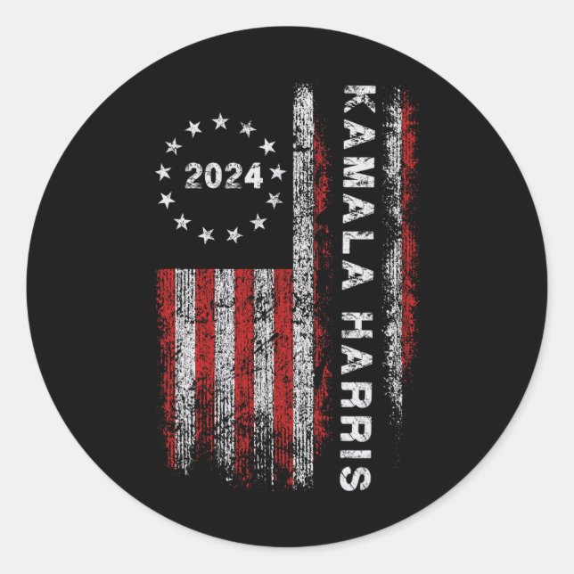 Sticker Rond Harris 2024 Drapeau américain Kamaka Supporter 1 (Devant)