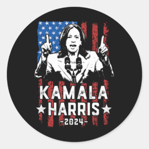 Sticker Rond Harris 2024 Drapeau Kamala Pour Président Usa Drap