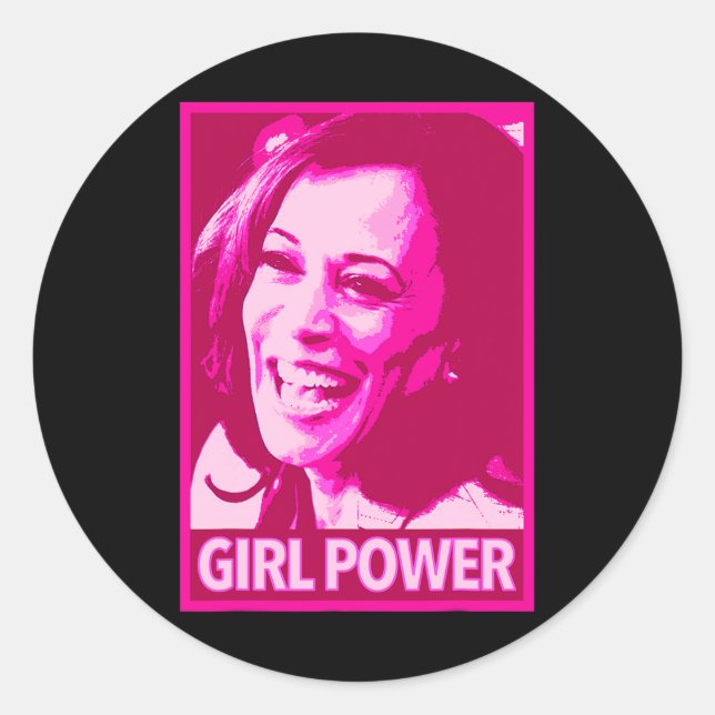 Sticker Rond Harris Girl Power (rose) (Devant)