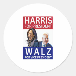 Sticker Rond Harris Pour Président Walz Pour Vice-Président Kam