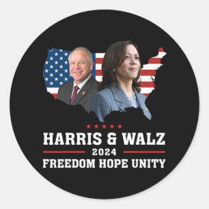 Sticker Rond Harris W 2024 Freedom Hope Unity Political Kamala