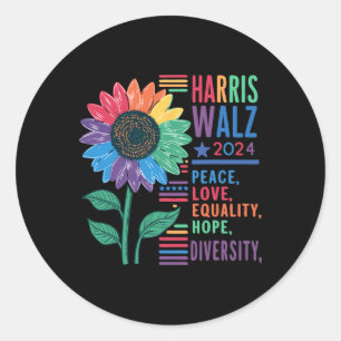 Sticker Rond Harris W Peace Love Equality Hope Diversity Kamala