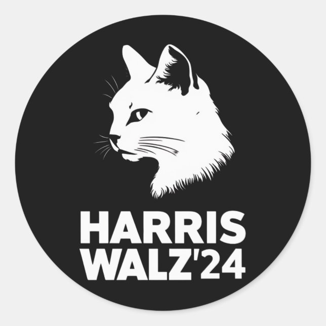 Sticker Rond Harris Waltz 2024 Election Funny Cat Kamala Tim (Devant)