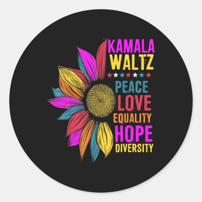 Sticker Rond Harris Waltz Peace Love Equality Hope Diversity (Devant)