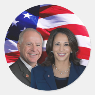 Sticker Rond Harris Waltz Photo 2024 - Kamala Harris Tim Waltz