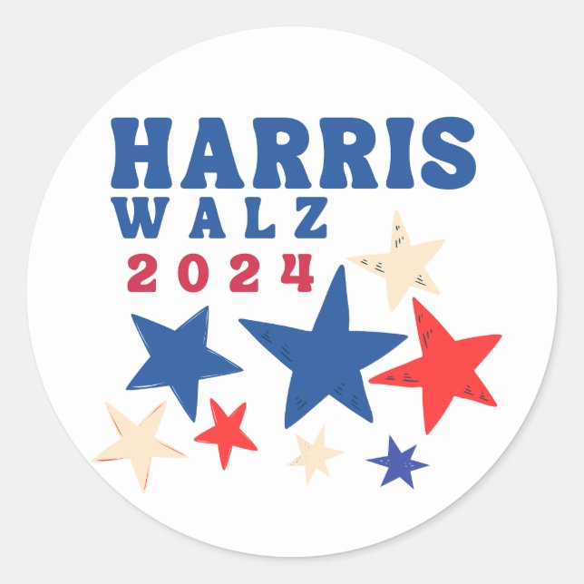 Sticker Rond Harris Walz 2024 Étoiles Élection du Parti Démocra (Devant)